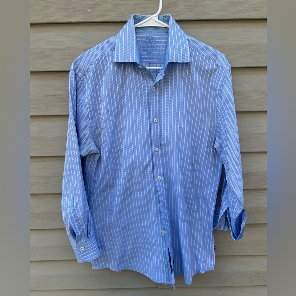 English Laundry men’s size L blue stripe classic button down shirt coastal